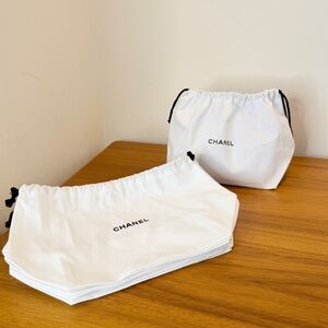 Lot of 7 Chanel Beauty White Drawstring Bags Storage Travel Display Authentic